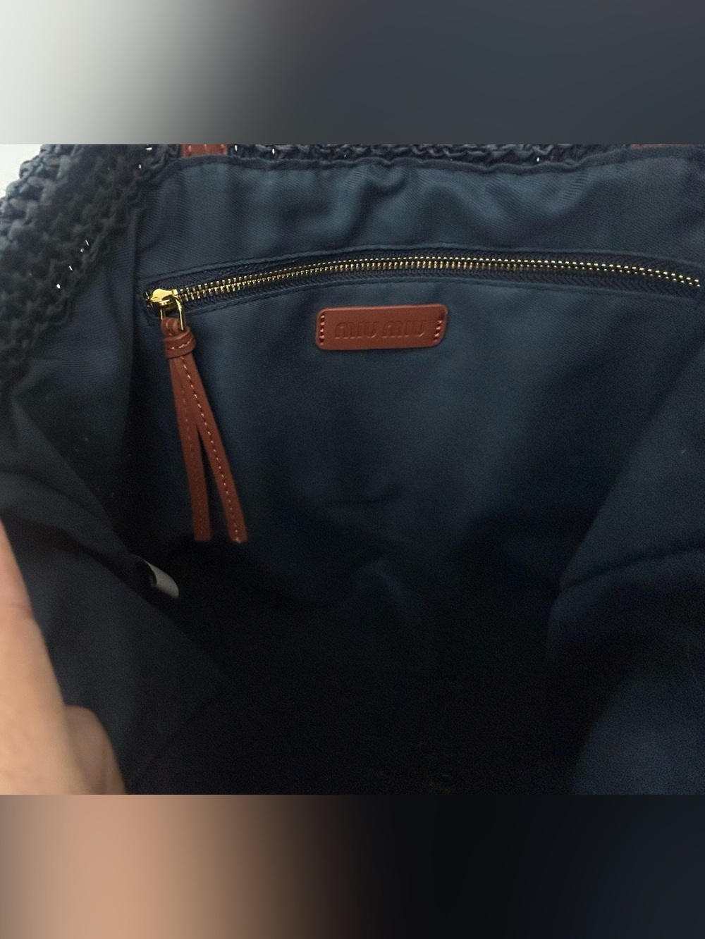 Miu Miu Black Cream Red Crochet Straw Tote with Brown Leather Straps looks like - Picture 9 of 14